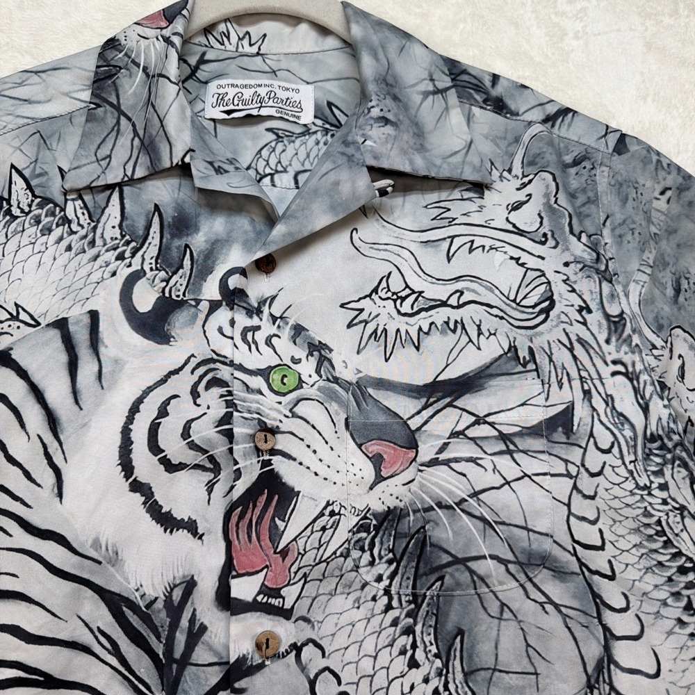 Wacko Maria Tiger Dragon Shirt Men's Large Rayon Camp Collar Japan Graphic